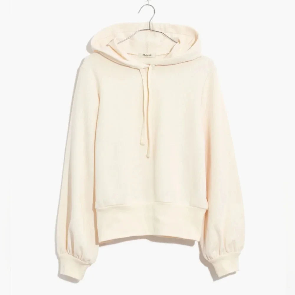 Madewell Cream Bubble Sleeve Cropped Hoodie sz S